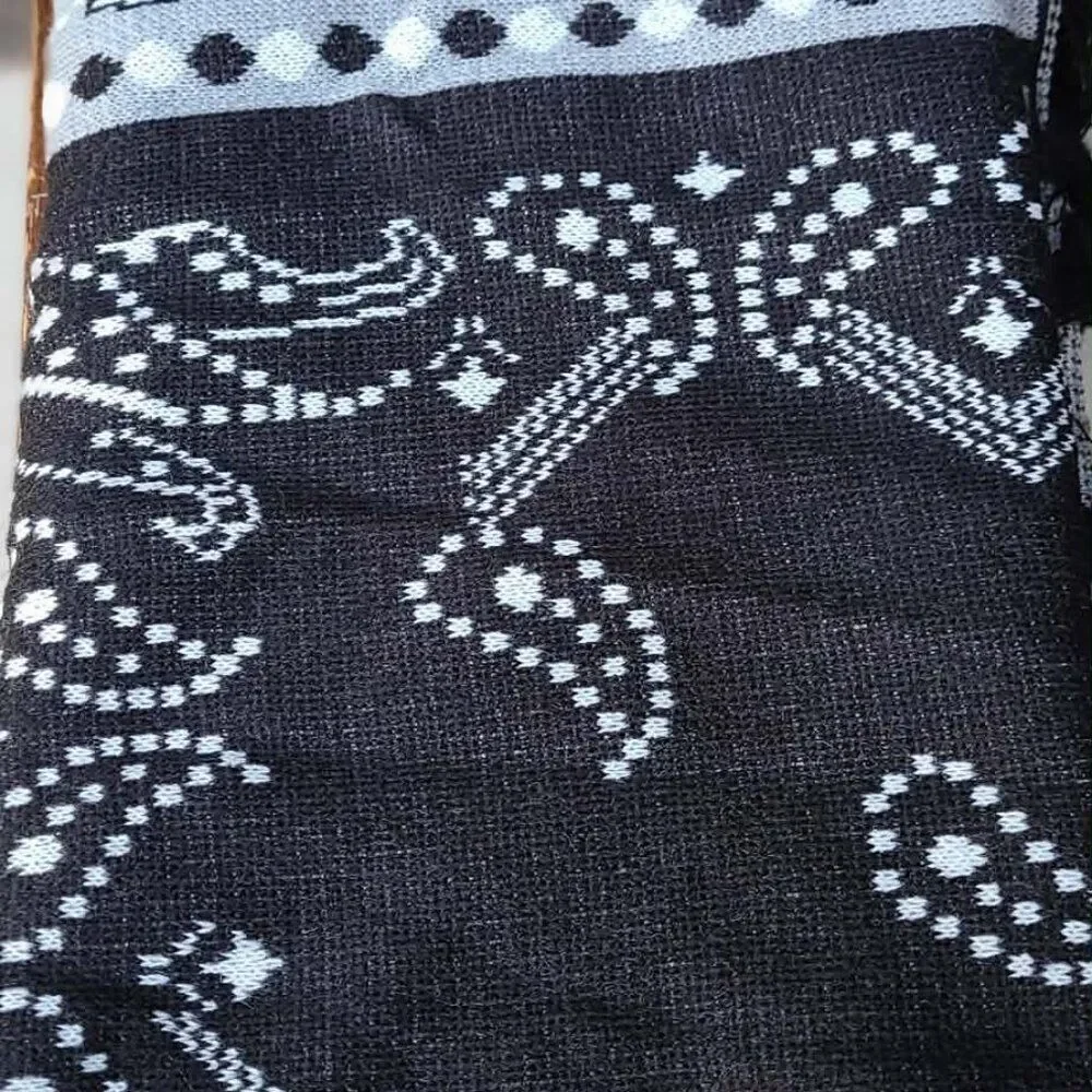 Black Gray White Acrylic? Winter Scarf Paisley